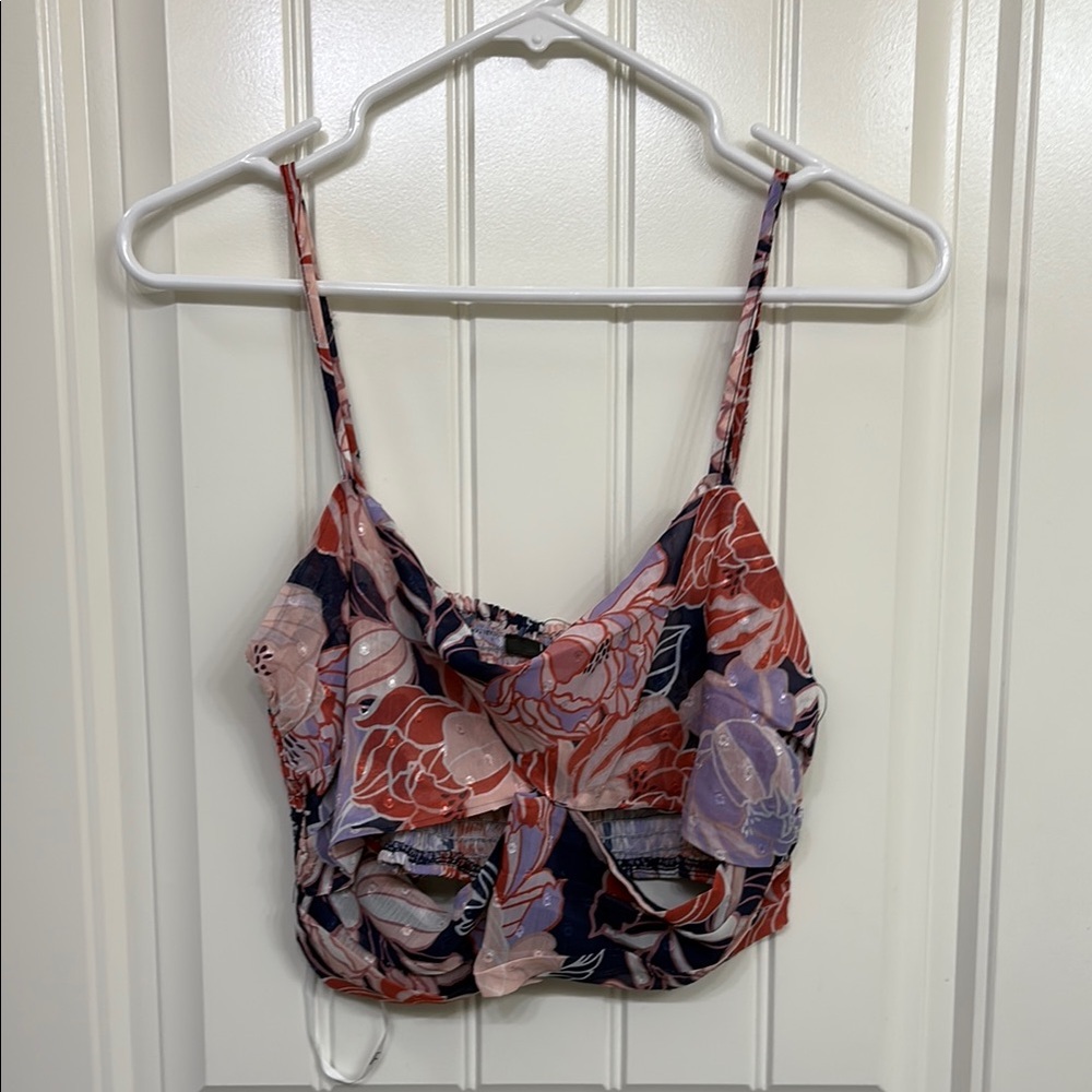 NWT Lulus Floating Through Flowers Floral‎ Spaghetti Strap Crop Top